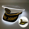 LED captain hat with nautical gold embroidery and glowing white lights for parties - Captain Hat-White Light