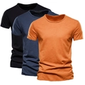 Mens 2-pack slub cotton t-shirts in black, navy and orange with breathable texture - S / Black + Navy Blue + Ginger