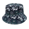 Detailed close-up of elephant and mandala prints on the cotton bucket hat fabric - Navy Mandala Elephant (5#)