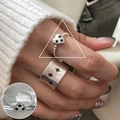 Silver retro rings featuring heart and star patterns in a stylish stacked open-finger design - JZ7441 Silver Heart Star Combination Ring