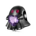Black ghost Halloween charm in S925 sterling silver with a purple heart zirconia - Ghost Bead (SCC3196)