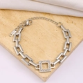 Detail view of silver square diamond bracelet with lobster clasp on elegant silk - Silver Style (YS419 Steel Color-White Rhinestone)