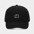 Close-up of minimalist white elephant embroidery on a black cotton twill baseball cap - Adjustable / Black