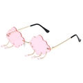 Lunettes de soleil sans monture nuage rose avec chaîne dorée et gouttes de pluie - Monture Dorée Verres Roses