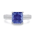 925 sterling silver ring featuring a large square-cut blue gemstone with pave accents - FDJZ-116-Large Blue Rectangle