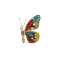 Macro shot of butterfly brooch with colorful rhinestones and a white pearl on golden base - Colorful Gradient Pearl Butterfly
