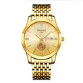 Classic gold stainless steel men's watch with day-date display and sailboat logo on dial - 9-row Gold Strap - Gold Dial