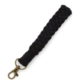 Bohemian black woven striped wrist lanyard with a bronze metal swivel lobster clasp - Black