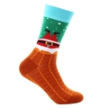 Christmas crew socks with Santa Claus sliding into chimney pattern on green background - One Size / Blue and Green Chimney Santa (1107)