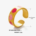 Anillo abierto de corazón esmaltado rosa en acero inoxidable chapado en oro 18K - Estilo Corazón Ancho Y Liso (Anillo De Corazón Dorado 2) / Abierto Ajustable / Dorado