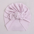 Pale purple hollow-knit baby turban hat featuring a large decorative bow detail - Lavender (#14)