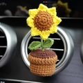 Handmade crochet sunflower car air vent clip ornament with yellow petals and pot - Sunflower (With Air Vent Clip)