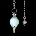 Light blue opal stone pendulum pendant with silver chain and sphere finial - Opal