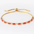 Adjustable gold bracelet featuring rectangular orange-red gemstones and clear zircons - Orange Zircon Gold