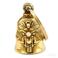 Guardian bell motorcycle pendant with winged rider relief in gold plated stainless steel - Gold Pendant Keychain