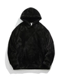 Fleece hooded sweatshirt in black color with kangaroo pocket and plush texture - S / Black