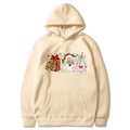 2025 Christmas hoodie in apricot with cute Santa and cookie cartoon prints on white background - S / Khaki