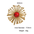 Detailed top view of 18k gold plated sunflower ring with red stone and dimensions - Red