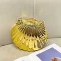 Elegant gold shell-shaped evening clutch bag with retro stone texture and metallic finish - Gold