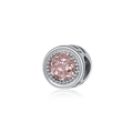 Pink faceted zircon charm with silver beaded edge for DIY jewelry making and bracelets - Flat Round Pink Gem