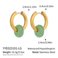 Macro view of gold stainless steel hoop earrings with green stone and size dimensions - Light Green Texture Style (YYE023191-LG)