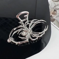 Pinza per capelli a ragno gotico argento con cristallo e accenti di perle bianche - Grande Pinza per Capelli / Ragno d'Argento