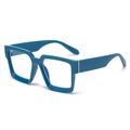 Deep blue square oversized frame glasses with thick glossy finish and silver metal accents - Solid Blue