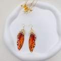 S925 silver butterfly wing earrings with orange gradient wings and golden details - Lux Orange Rhinestone-Gold