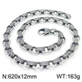 Vintage zilveren 12mm dikke titanium stalen ketting met Grieks sleutelmotief - Grieks Patroon Ketting (KN229333-KJX)