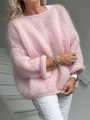 Ροζ oversized πλεκτό πουλόβερ με υφή μοχέρ και πλεκτές μανσέτες για γυναίκες - S / Ροζ