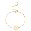 Detail showing a gold flower pendant bracelet with adjustable lobster clasp and fine chain - 18K Gold Plated Camellia Bracelet (N-877)