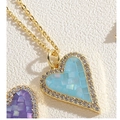 Golden heart necklace featuring a blue shell mosaic pendant with zircon accents - Aquamarine