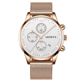 Rose gold men's watch with white dial, Roman numerals and mesh strap by Geneva - White Dial Rose Gold Hands Rose Gold Strap