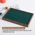 Walnut wood ring display tray with dark green velvet slots measuring 35x24x3cm - Walnut Ring Tray Dark Green