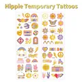 Set aus 4 Hippie-Y2K-Temporär-Tattoos mit Goldfolien-Peace- und Love-Designs - Hippie Retro 4-Teiliges Set (FX009-012)