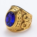 Detalle del anillo punk con cabeza de carnero, gema azul y relieves dorados - Talla 7 / Estilo de Gema Azul (Estilo Dorado 4)