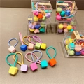 Colorful elastic hair ties for girls with matte square beads in various candy colors - Multicolor Square Hair Ties * 10Pcs