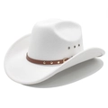 Detail of white felt cowboy hat featuring brown leather band with gold rivets and air holes - M (56-58cm) / White