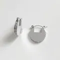 Silver geometric disc earrings with square-cut cubic zirconia and snap closure - Silver + White Zirconia (PDE1614)