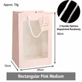 Sacchetto regalo rosa con finestra trasparente, manico in corda bianca e tag da 70g - Medio Rettangolare Rosa 30*20*15