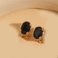 French vintage style earrings with oval black crystals and gold-plated finish - Black (Gold)