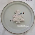 Christmas tree shaped tweed fabric ornament in cream white finish, size 9cm x 8cm - Christmas Tree A-09 (Off-white Colorful)