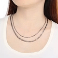 Minimalist double-layer stainless steel Cuban chain necklace worn on a female neck - Silver (KN292198-Z)