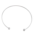Sleek silver stainless steel collar necklace featuring sparkling zircon hexagon charms - ID 145mm Open Hexagon Rhinestone Silver (KN88284-KPD)