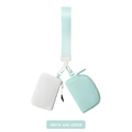 White and mint green nylon wristlet pouches with wide strap and secure metal clasps - White/Mint Green