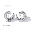 Detailed view of wave-shaped titanium steel earrings with 26.8mm size measurements - Silver Spiral Flame Studs