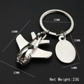 Polished silver airplane keychain model with oval tag and heavy duty metal ring - X-264 Plane With Metal Tag