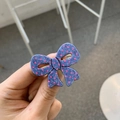 Denim bow hair clip with pink polka dots pattern held in hand for sweet Korean style - Bow / Blue with Pink Polka Dot Bow