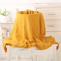 Macro detail of mustard yellow muslin cotton baby blanket featuring ruffled edge texture - 105*125cm / Ginger Yellow