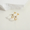 Exquisite 14K gold plated C-shaped hoop earrings with colorful zircon cross design - Cross C-shape